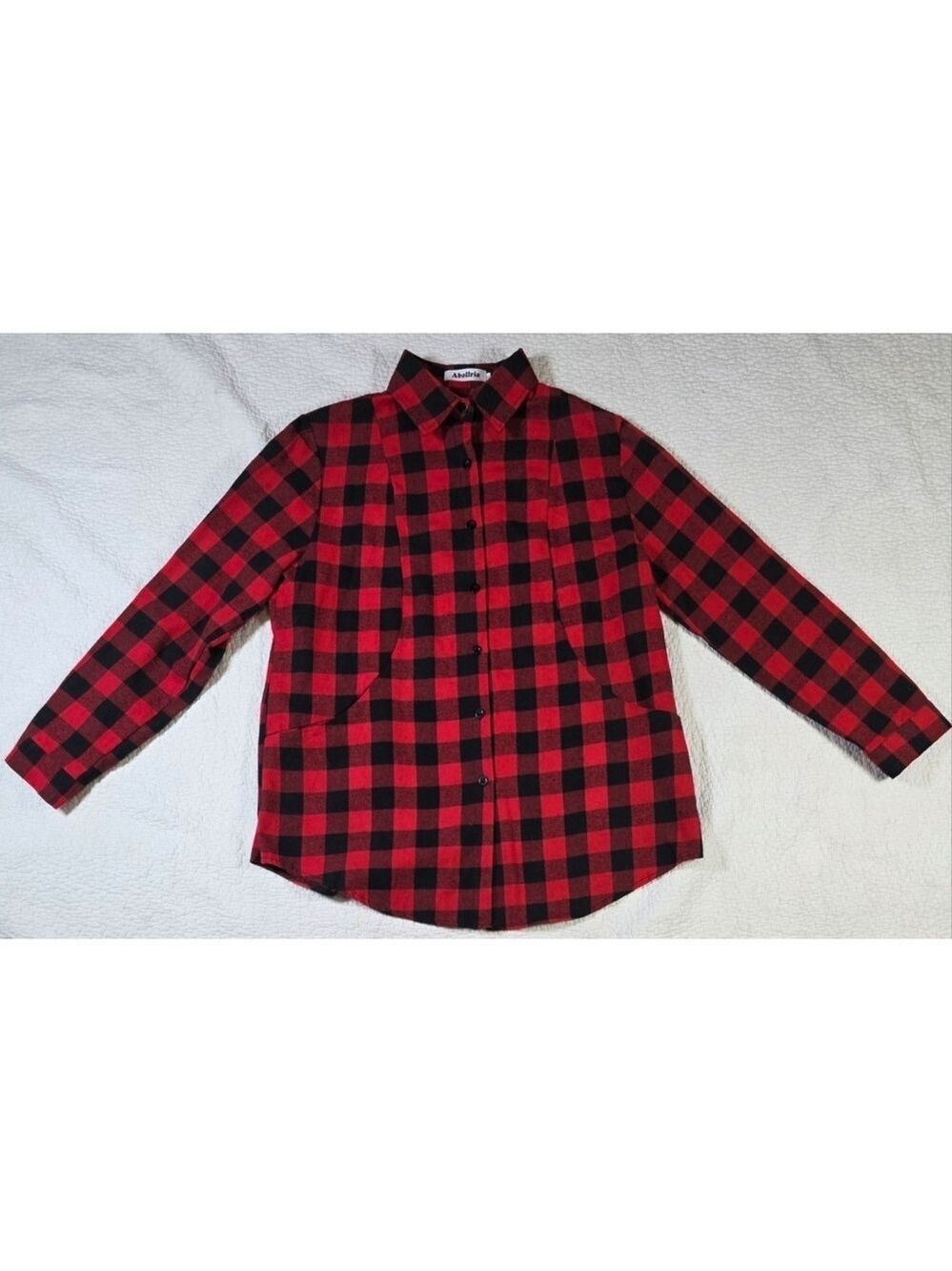 Abollria Red and Black Plaid Button-Up Shirt